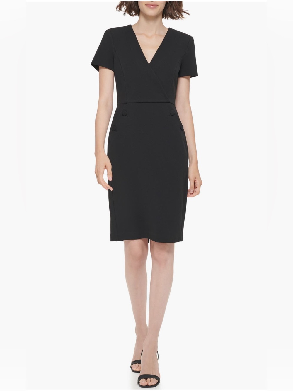 Calvin Klein V-Neck Button Sheath Black Dress